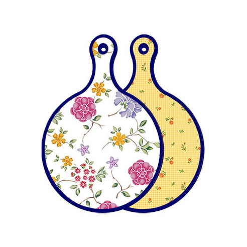 로엠디자인 블루 에디션 양면 원형 서빙 도마 보드 로맨틱레드floral화이트, 치자색플라워체크, 1개