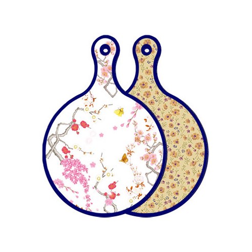 로엠디자인 블루에디션 양면 디자인 원형 서빙도마 로맨틱연지색floral, 자황색플라워, 1개