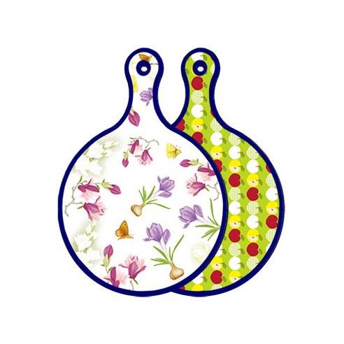 로엠디자인 블루에디션 양면 디자인 원형 서빙도마 로맨틱청자색floral, 애플연두, 1개