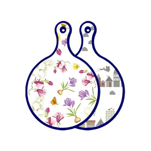 로엠디자인 블루에디션 양면 디자인 원형 서빙도마 로맨틱청자색floral, 도시클립아트, 1개