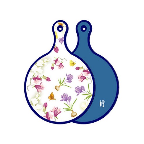 로엠디자인 블루에디션 양면 디자인 원형 서빙도마 로맨틱청자색floral, 다크블루, 1개