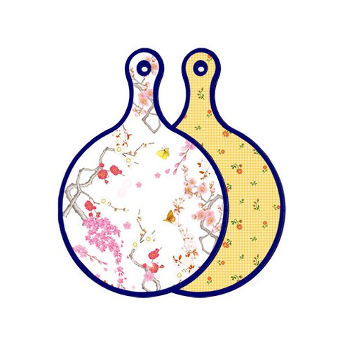 로엠디자인 블루에디션 양면 디자인 원형 서빙도마 로맨틱연지색floral, 치자색플라워체크, 1개