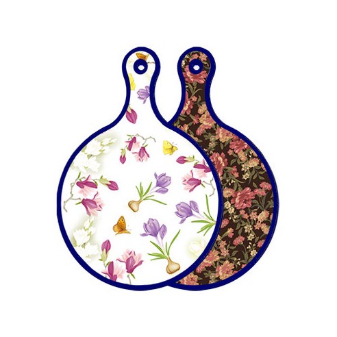 로엠디자인 블루에디션 양면 디자인 원형 서빙도마 로맨틱청자색floral, 블랙가든아트, 1개