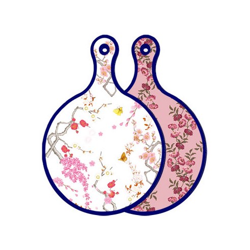 로엠디자인 블루에디션 양면 디자인 원형 서빙도마 로맨틱연지색floral, 체리플라워, 1개