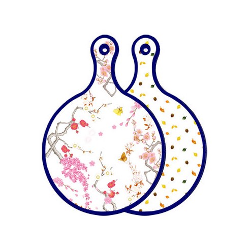 로엠디자인 블루에디션 양면 디자인 원형 서빙도마 로맨틱연지색floral, 도토리화이트, 1개
