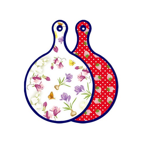 로엠디자인 블루에디션 양면 디자인 원형 서빙도마 로맨틱청자색floral, 레드딸기, 1개