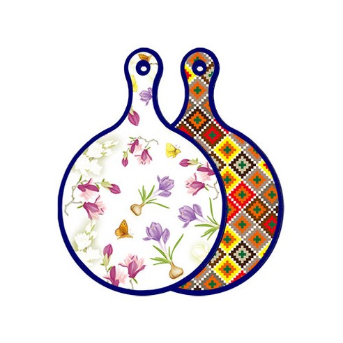 로엠디자인 블루에디션 양면 디자인 원형 서빙도마 로맨틱청자색floral, 체크라인다이아, 1개
