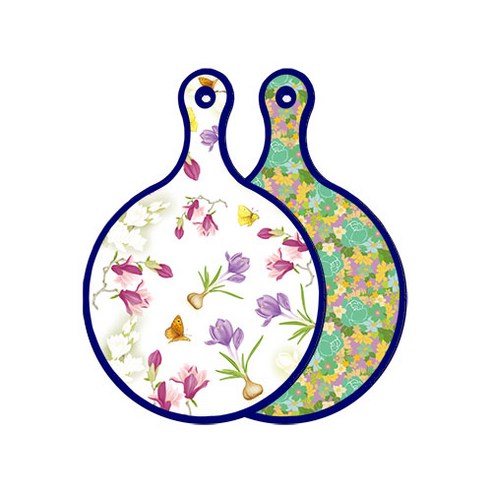 로엠디자인 블루에디션 양면 디자인 원형 서빙도마 로맨틱청자색floral, 청록장미넝쿨, 1개