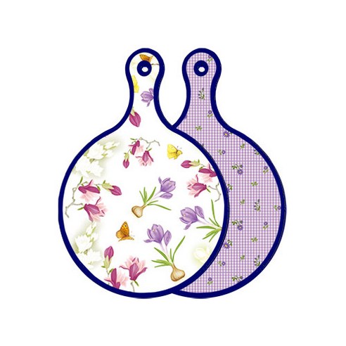 로엠디자인 블루에디션 양면 디자인 원형 서빙도마 로맨틱청자색floral, 보라플라워체크, 1개