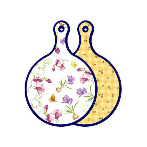 로엠디자인 블루에디션 양면 디자인 원형 서빙도마 로맨틱청자색floral, 치자색플라워체크, 1개