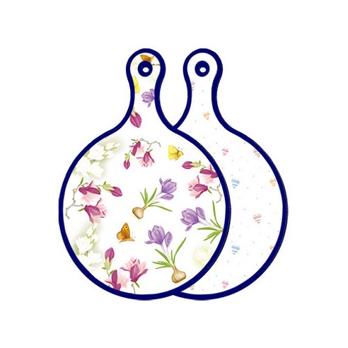 로엠디자인 블루 에디션 양면 원형 서빙 도마 보드 로맨틱청자색floral, 라인하트, 1개