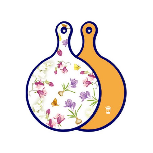 로엠디자인 블루에디션 양면 디자인 원형 서빙도마 로맨틱청자색floral, 옐로, 1개