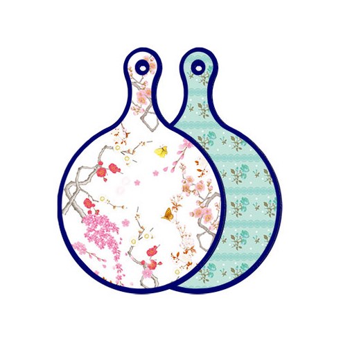 로엠디자인 블루에디션 양면 디자인 원형 서빙도마 로맨틱연지색floral, 옥색로즈, 1개