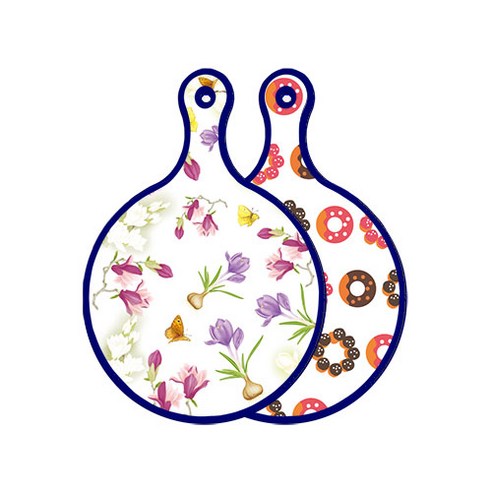 로엠디자인 블루에디션 양면 디자인 원형 서빙도마 로맨틱청자색floral, 초코도넛, 1개