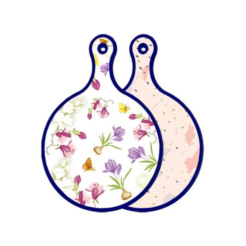 로엠디자인 블루에디션 양면 디자인 원형 서빙도마 로맨틱청자색floral, 패턴자국, 1개