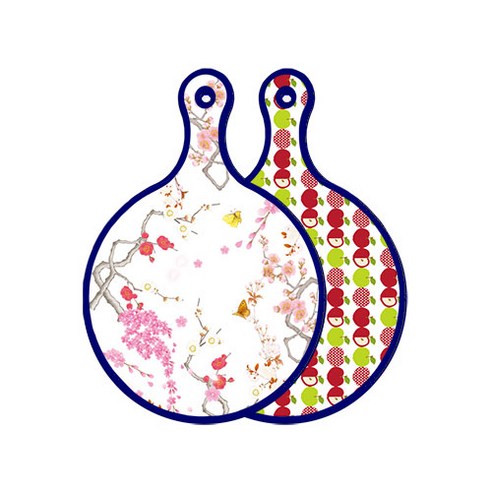 로엠디자인 블루에디션 양면 디자인 원형 서빙도마 로맨틱연지색floral, 애플화이트, 1개
