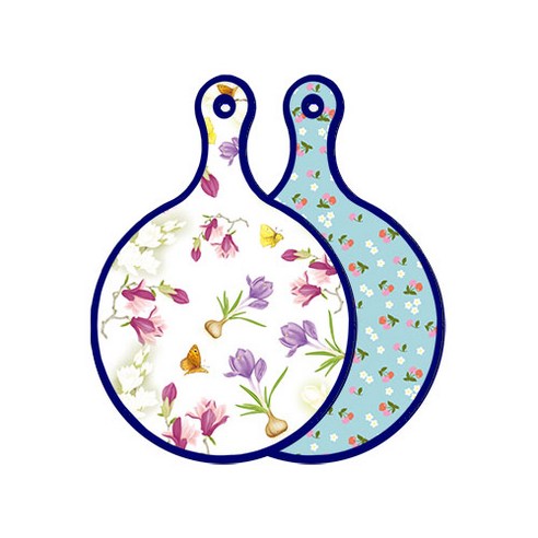로엠디자인 블루에디션 양면 디자인 원형 서빙도마 로맨틱청자색floral, 천청색체리, 1개