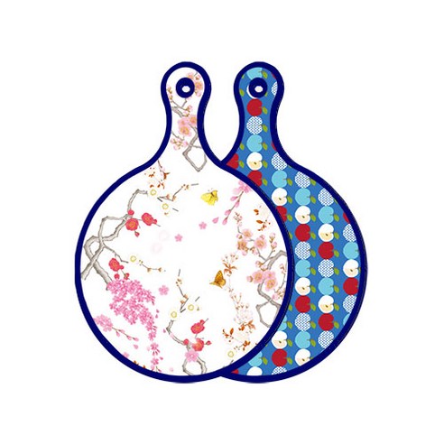 로엠디자인 블루에디션 양면 디자인 원형 서빙도마 로맨틱연지색floral, 애플벽색, 1개