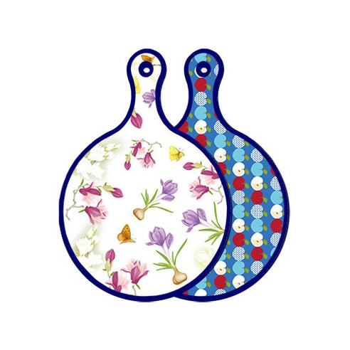 로엠디자인 블루에디션 양면 디자인 원형 서빙도마 로맨틱청자색floral, 애플벽색, 1개