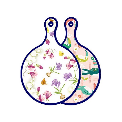 로엠디자인 블루에디션 양면 디자인 원형 서빙도마 로맨틱청자색floral, 구관조핑크, 1개