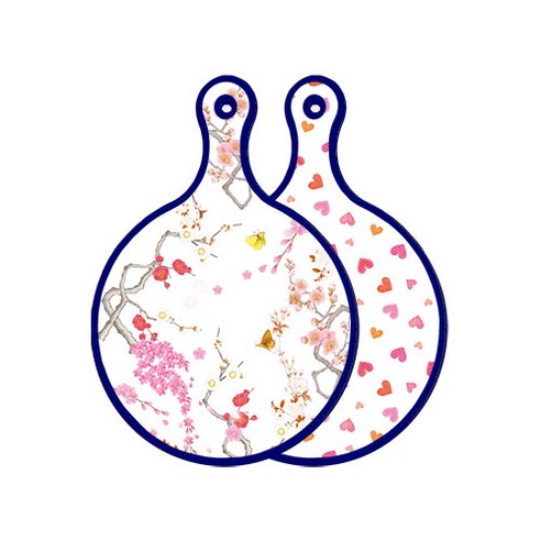 로엠디자인 블루에디션 양면 디자인 원형 서빙도마 로맨틱연지색floral, 연분홍색러브, 1개