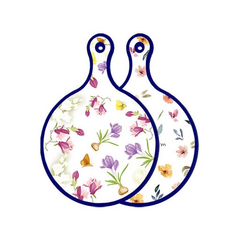 로엠디자인 블루에디션 양면 디자인 원형 서빙도마 로맨틱청자색floral, 파스텔플라워패턴, 1개