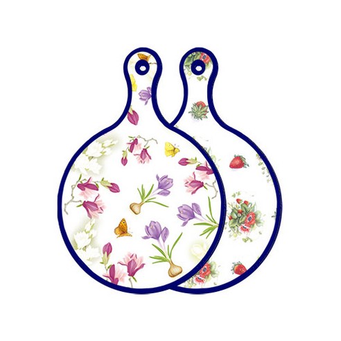 로엠디자인 블루에디션 양면 디자인 원형 서빙도마 로맨틱청자색floral, 딸기아트웍, 1개