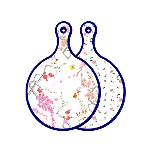 로엠디자인 블루에디션 양면 디자인 원형 서빙도마 로맨틱연지색floral, 적자색장미화이트, 1개
