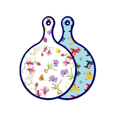 로엠디자인 블루에디션 양면 디자인 원형 서빙도마 로맨틱청자색floral, 달라홀스, 1개