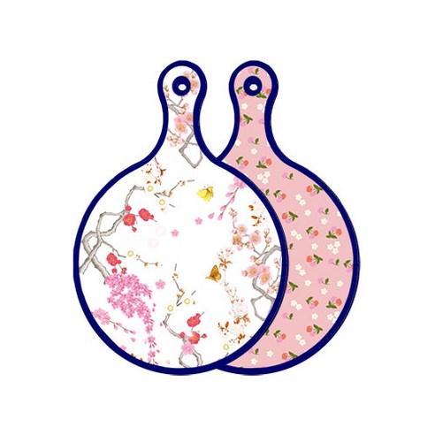 로엠디자인 블루에디션 양면 디자인 원형 서빙도마 로맨틱연지색floral, 주홍색체리, 1개