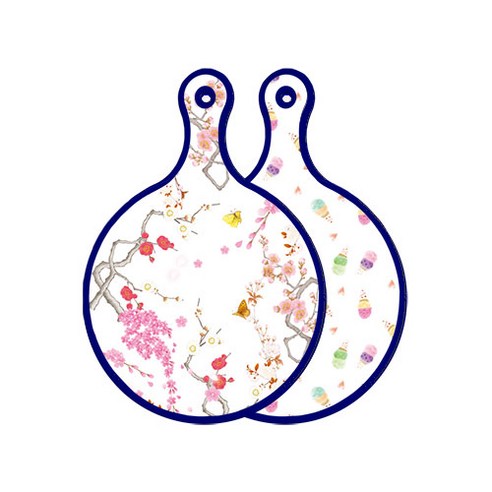 로엠디자인 블루에디션 양면 디자인 원형 서빙도마 로맨틱연지색floral, 아이스크림, 1개