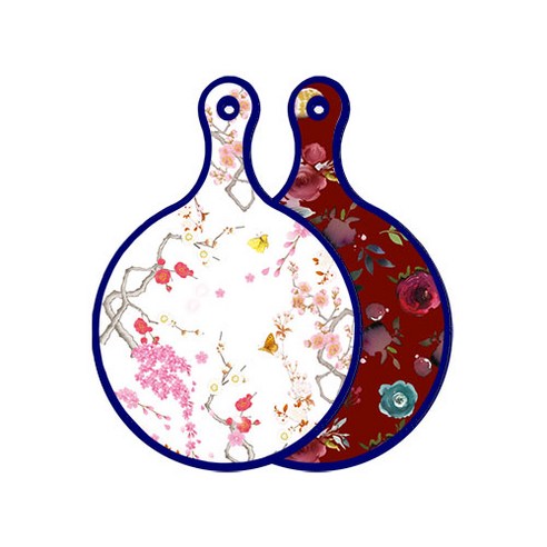 로엠디자인 블루에디션 양면 디자인 원형 서빙도마 로맨틱연지색floral, 자주색플라워아트웍, 1개