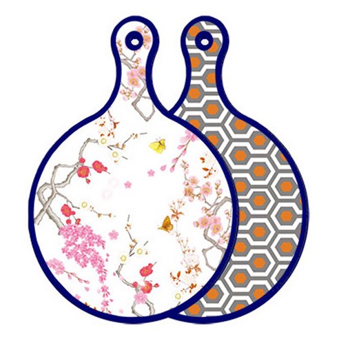 로엠디자인 블루에디션 양면 원형 서빙도마 로맨틱연지색floral, 샤이닝패턴, 1개