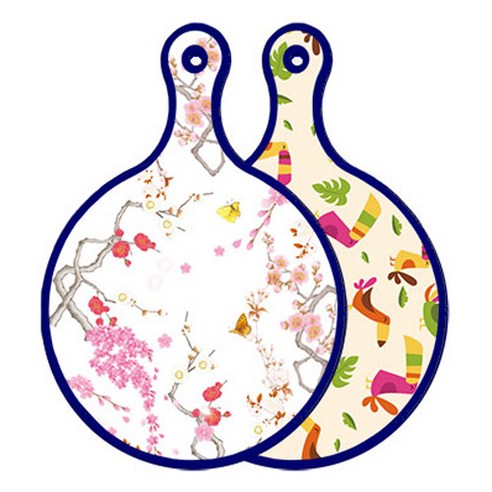 로엠디자인 블루에디션 양면 원형 서빙도마 로맨틱연지색floral, 구관조담황색, 1개