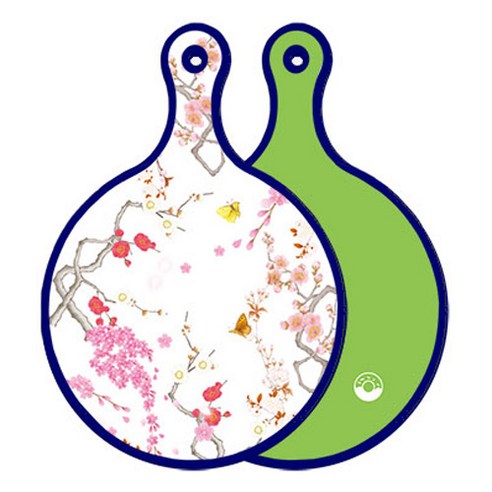 로엠디자인 블루에디션 양면 원형 서빙도마 로맨틱연지색floral, 라이트그린, 1개