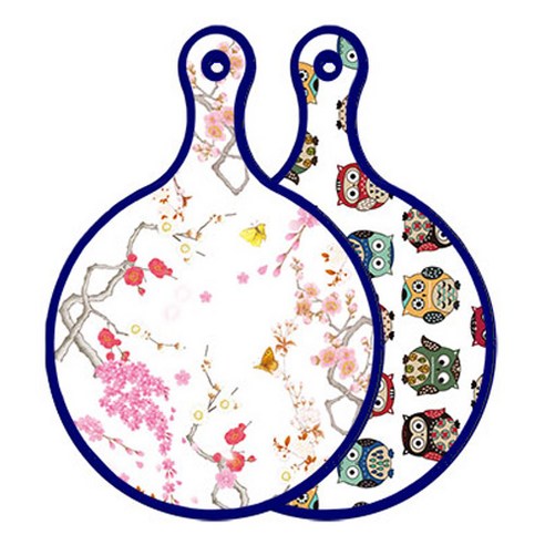 로엠디자인 블루에디션 양면 원형 서빙도마 로맨틱연지색floral, Cute부엉이, 1개