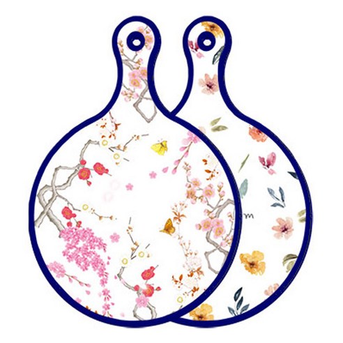 로엠디자인 블루에디션 양면 원형 서빙도마 로맨틱연지색floral, 파스텔플라워패턴, 1개