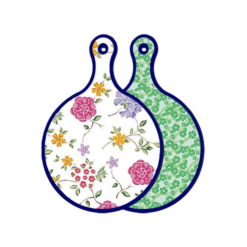 로엠디자인 블루에디션 양면 원형 서빙 도마 로맨틱레드floral화이트, 그린봉선화, 1개