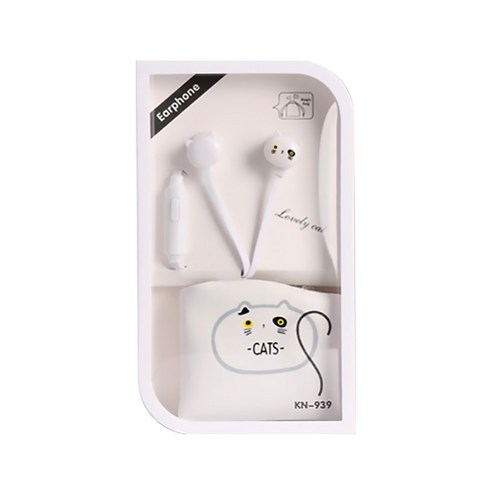 DM 알럽뷰 이어폰 고양이파우치 세트, 화이트