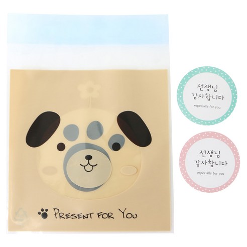황씨네도시락 접착 애니멀 봉투 강아지 100p + 선생님 감사합니다 원형 스티커 100p, 1세트