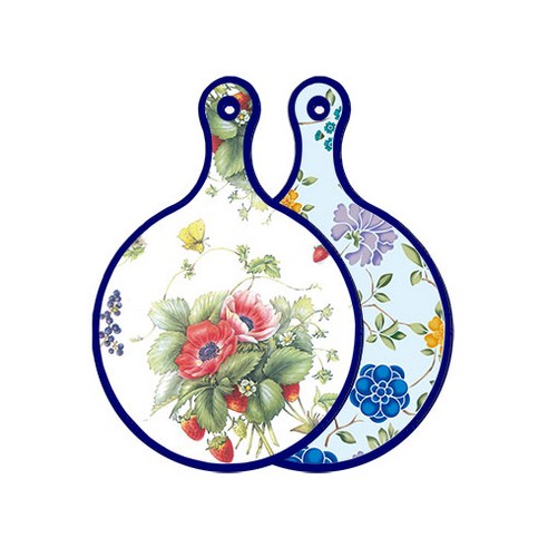 로엠디자인 블루에디션 양면 원형 서빙도마 보드 산딸기아트웍, 로맨틱블루floral비색, 1개
