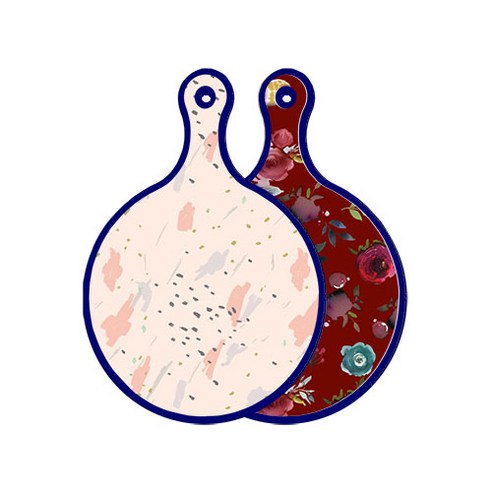 로엠디자인 블루에디션 양면 원형 서빙도마 패턴자국, 자주색플라워아트웍, 1개