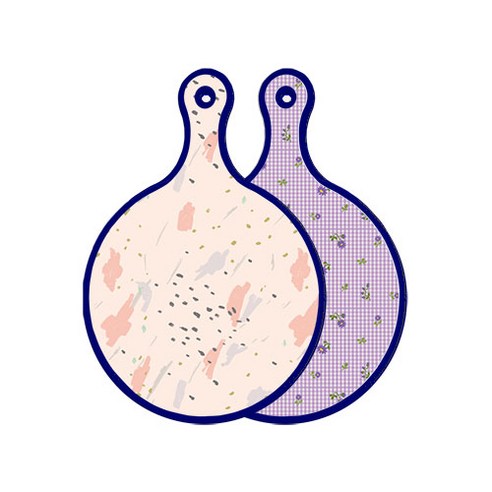 로엠디자인 블루에디션 양면 원형 서빙 도마 패턴자국, 보라플라워체크, 1개