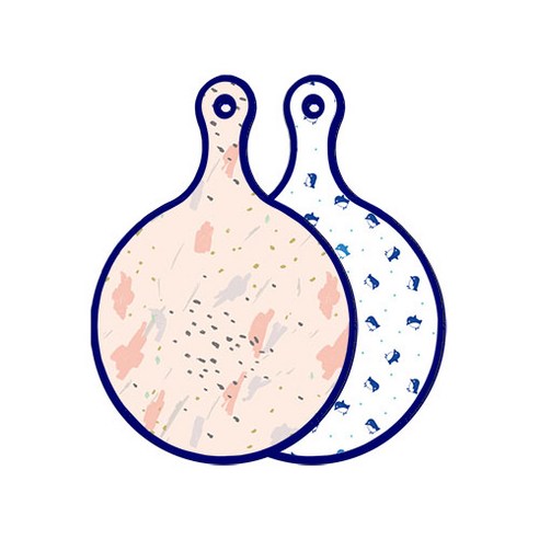 로엠디자인 블루에디션 양면 원형 서빙 도마 패턴자국, 팽귄, 1개