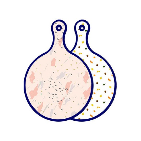 로엠디자인 블루에디션 양면 원형 서빙 도마 패턴자국, 도토리화이트, 1개