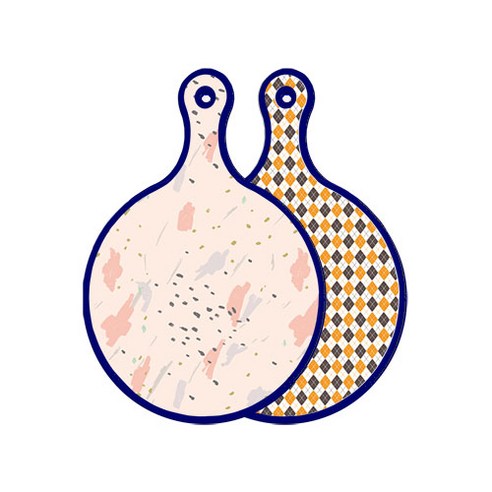 로엠디자인 블루에디션 양면 원형 서빙 도마 패턴자국, 잉글랜드행황색체크, 1개