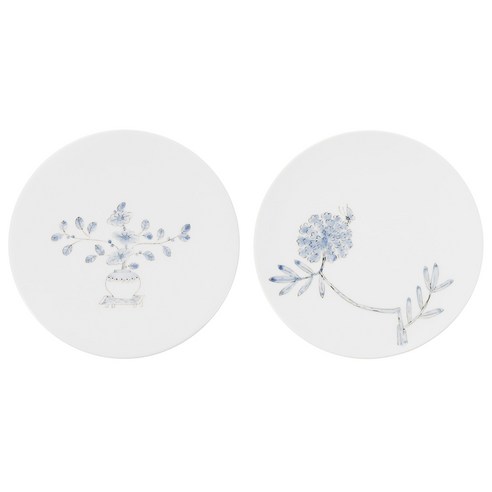 소리도예 이정용 상감 벽걸이 접시 2p, 기명절지, 민화계관화, 1세트