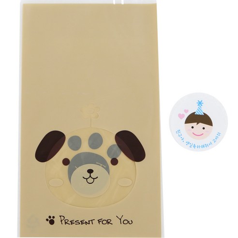 황씨네도시락 비접착 애니멀 봉투 강아지 100p + 고깔 보이 스티커 100p, 1세트