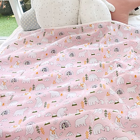 오즈맘 유아 면 리플 여름 블랭킷이불 대 100 x 120 cm, 폴라베어 핑크