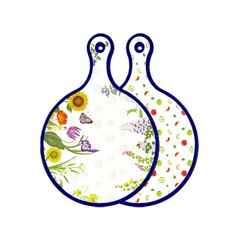 로엠디자인 블루에디션 양면 원형 서빙 도마 화단, 사과씨, 1개